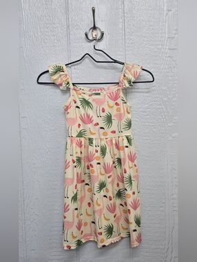 New Size 6 Girls' Cream Flamingo Print Sundress - Casual Summer Dress
